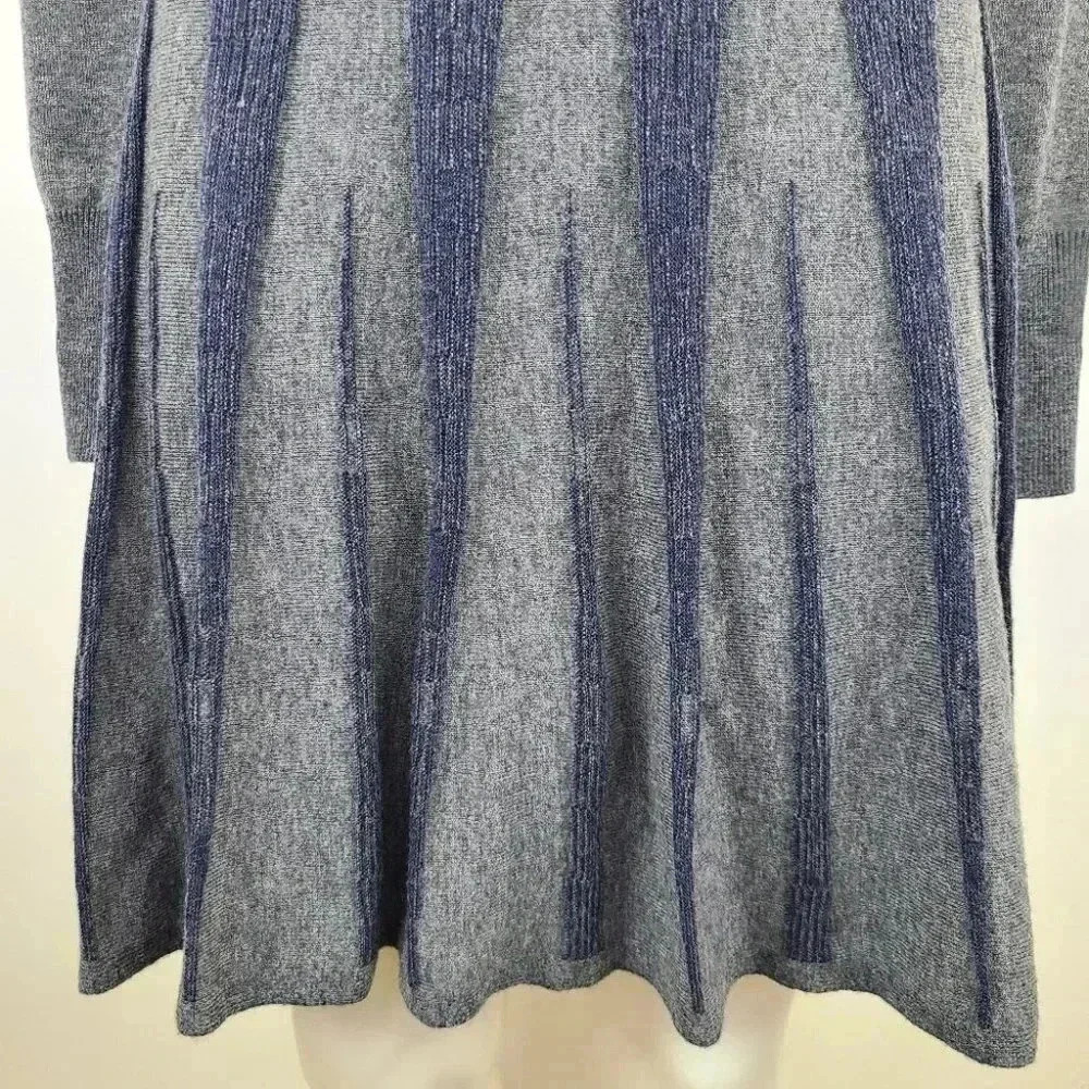 BCBGMaxAzria Steel Blue Gray Navy Fit Flare Art Deco Cowl Neck Sweater Dress XS - Picture 6 of 14